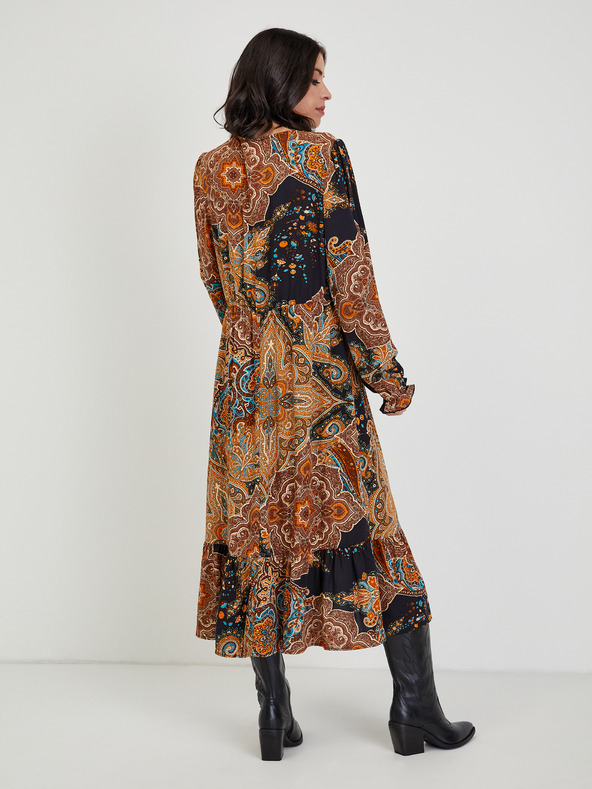 Orsay Hnědé dámské vzorované midišaty ORSAY