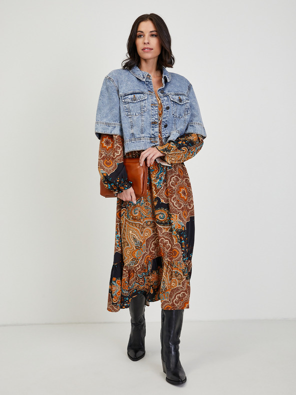 Orsay Hnědé dámské vzorované midišaty ORSAY