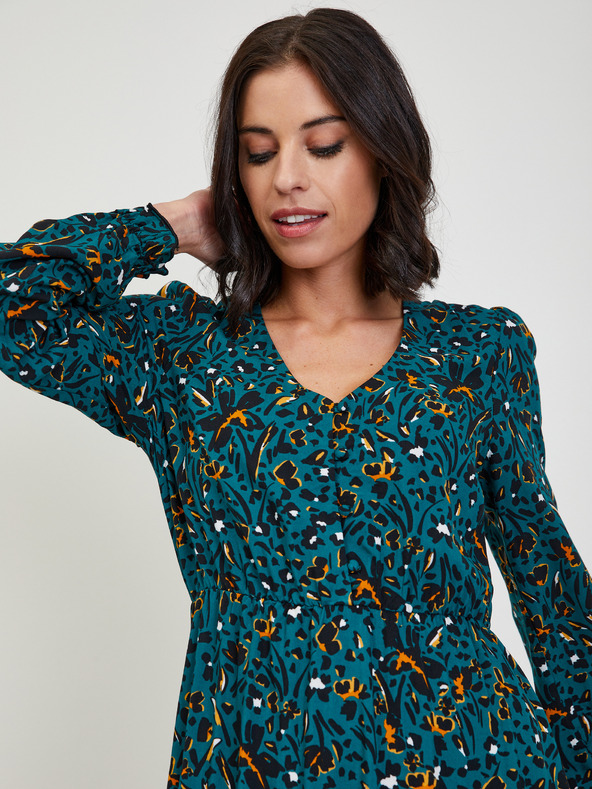 Orsay Tmavě zelené dámské vzorované midišaty ORSAY