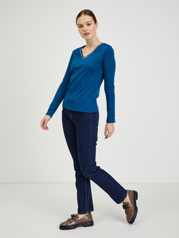 Orsay Modré dámské tričko s dlouhým rukávem ORSAY