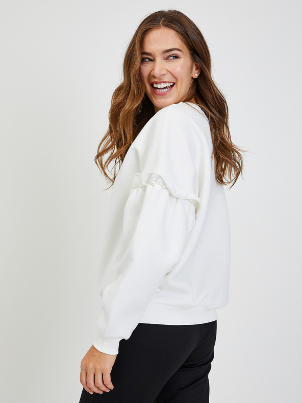 Orsay Bílá dámská oversize mikina s balonovými rukávy ORSAY