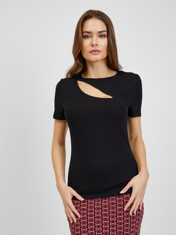 Orsay Černé dámské žebrované tričko s průstřihem ORSAY