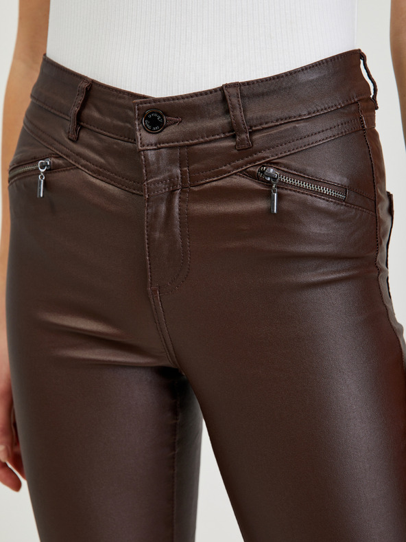 Orsay Tmavě hnědé dámské koženkové kalhoty ORSAY