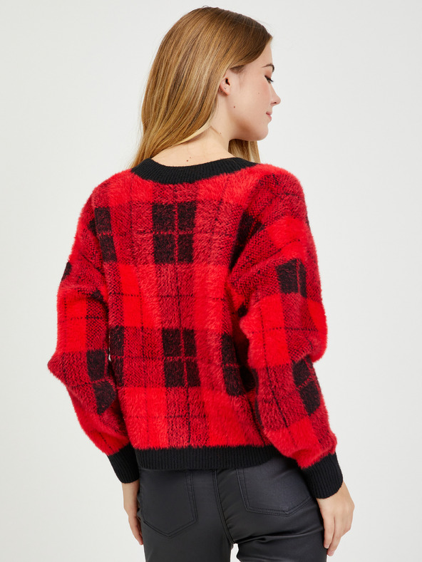 Orsay Černo-červený dámský kostkovaný kardigan ORSAY