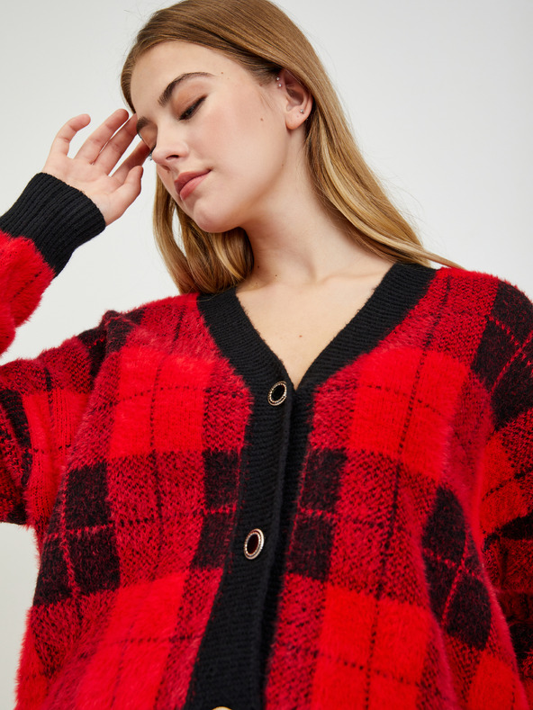 Orsay Černo-červený dámský kostkovaný kardigan ORSAY