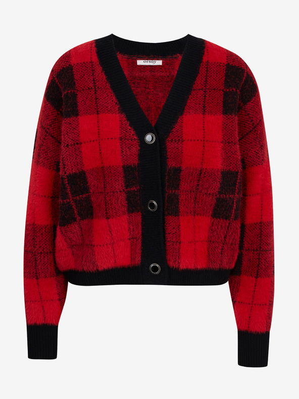 Orsay Černo-červený dámský kostkovaný kardigan ORSAY