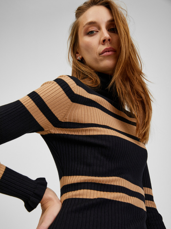 Orsay Hnědo-černé dámské pruhované šaty ORSAY