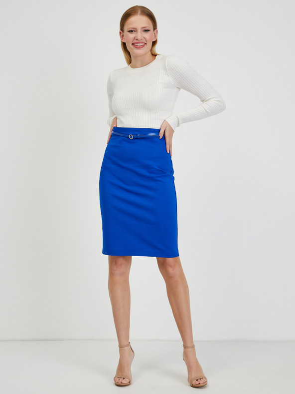 Orsay Modrá dámská sukně s páskem ORSAY