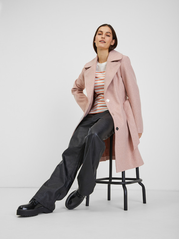 Orsay Růžový dámský zimní kabát s páskem ORSAY