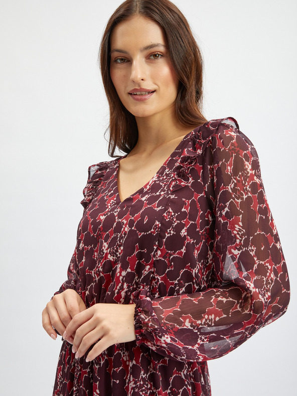 Orsay Vínové dámské vzorované šaty ORSAY