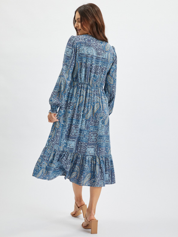 Orsay Modré dámské vzorované  midišaty ORSAY