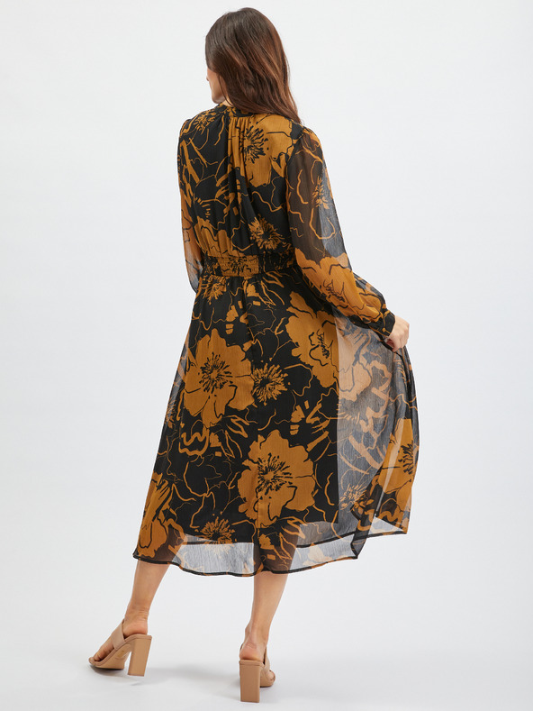 Orsay Hnědo-černé dámské květované midišaty ORSAY