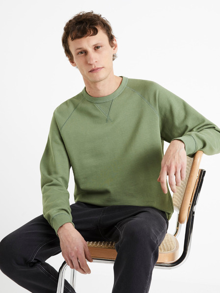 Celio Zelená pánská bavlněná basic mikina Celio Debiais