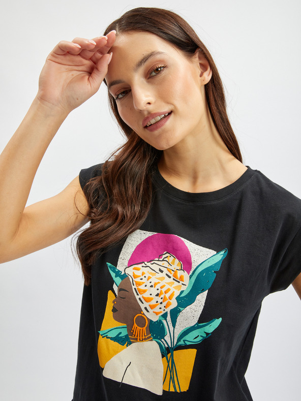 Orsay Bílo-černé květované tričko ORSAY