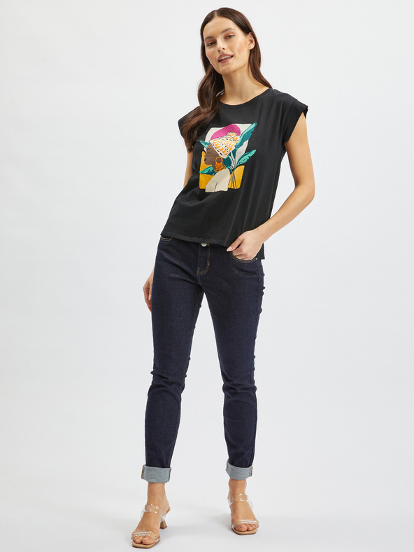 Orsay Bílo-černé květované tričko ORSAY