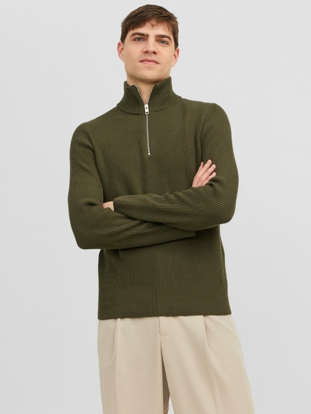 Jack & Jones Khaki pánský žebrovaný svetr Jack & Jones Perfect