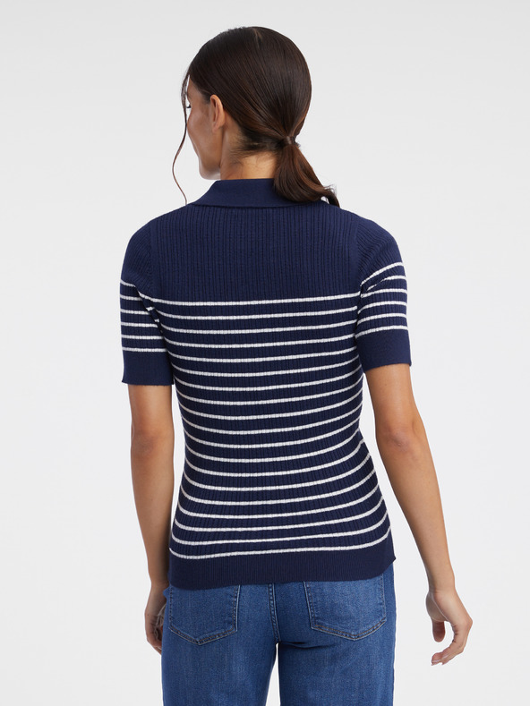 Orsay Tmavě modré dámské pruhované úpletové polo tričko ORSAY