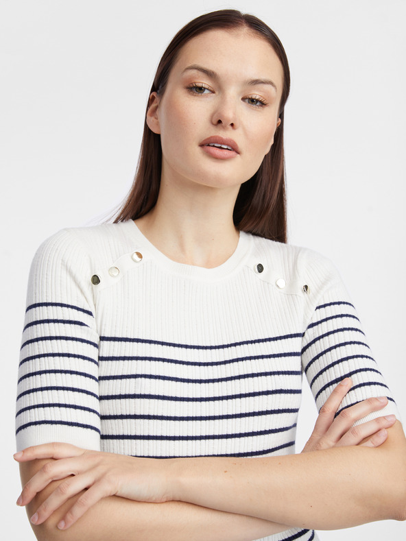 Orsay Bílé dámské pruhované svetrové šaty ORSAY