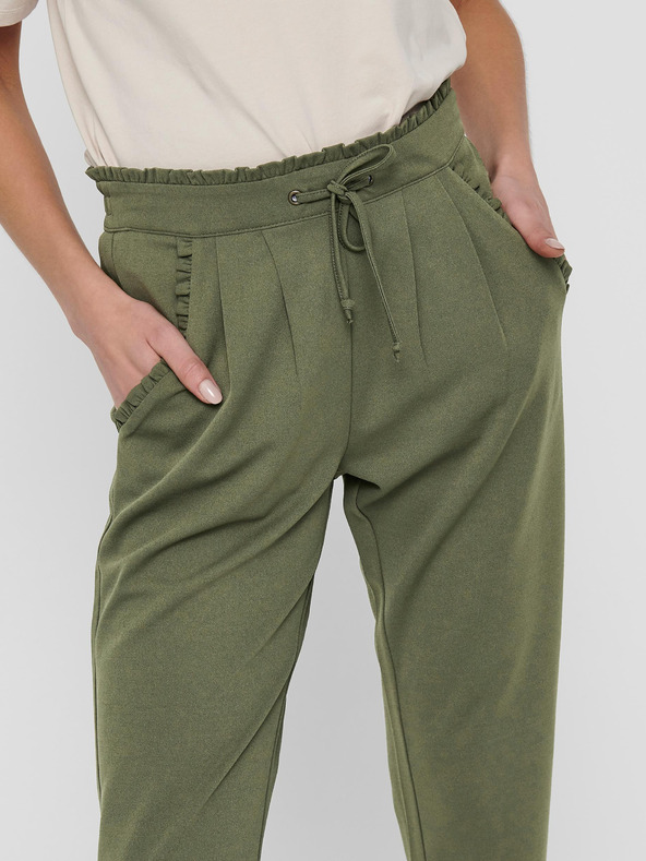 Jacqueline de Yong Zelené zkrácené kalhoty se zavazováním JDY Catia