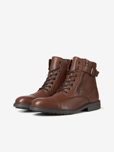 Jack & Jones Hnědé pánské kožené zimní kotníkové boty Jack & Jones Holland