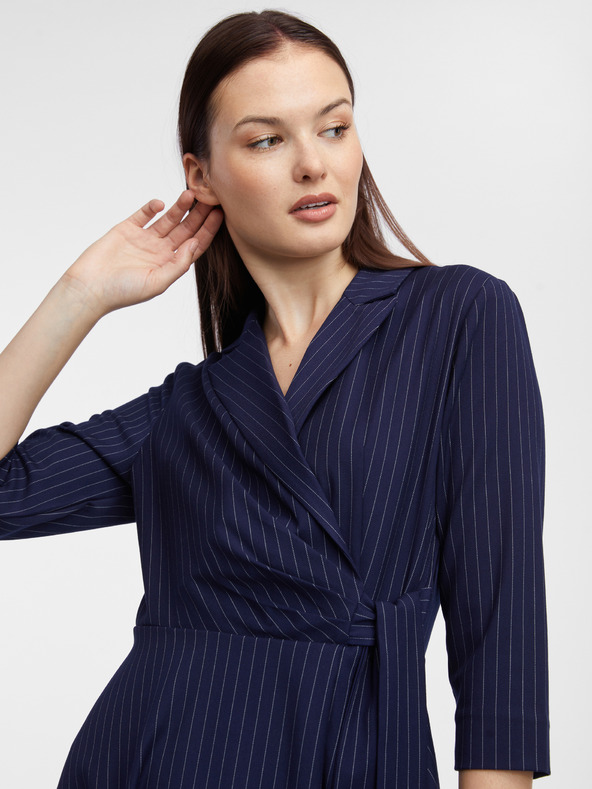 Orsay Tmavě modré dámské pruhované zavinovací šaty ORSAY