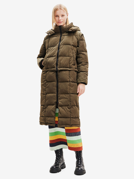 Desigual Khaki dámský zimní prošívaný kabát/vesta Desigual Tetris