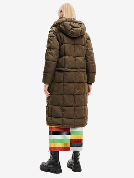 Desigual Khaki dámský zimní prošívaný kabát/vesta Desigual Tetris