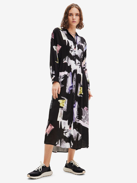 Desigual Černé dámské vzorované košilové midišaty Desigual Percy