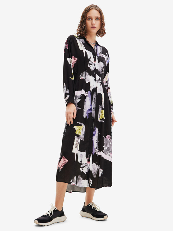 Desigual Černé dámské vzorované košilové midišaty Desigual Percy