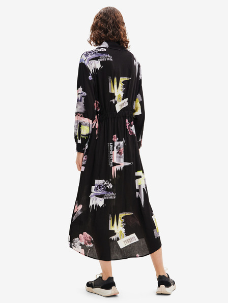 Desigual Černé dámské vzorované košilové midišaty Desigual Percy