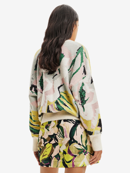Desigual Zeleno-bílý dámský vzorovaný svetr Desigual Tropi