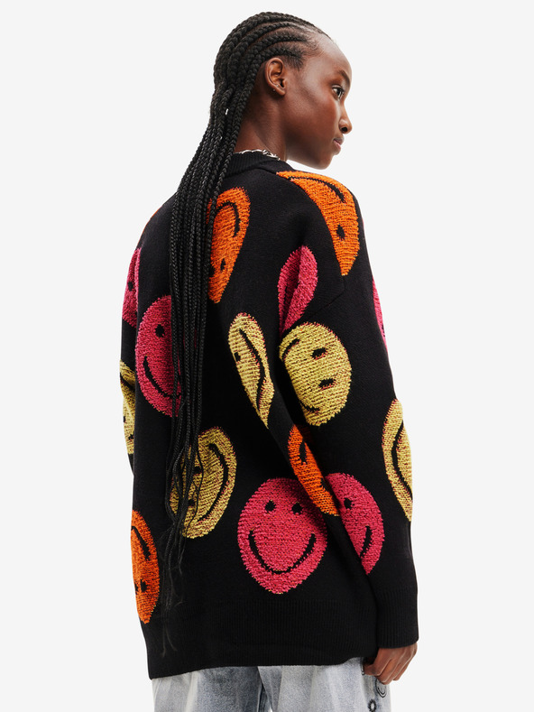 Desigual Černý dámský vzorovaný oversize svetr Desigual Smiley