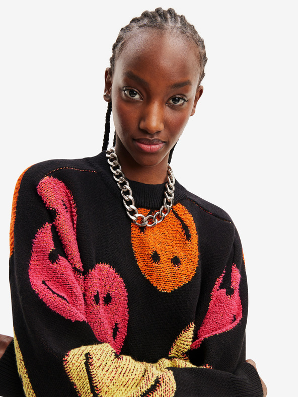 Desigual Černý dámský vzorovaný oversize svetr Desigual Smiley