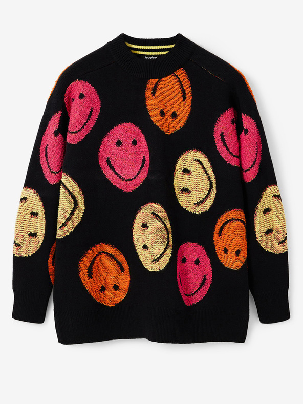 Desigual Černý dámský vzorovaný oversize svetr Desigual Smiley