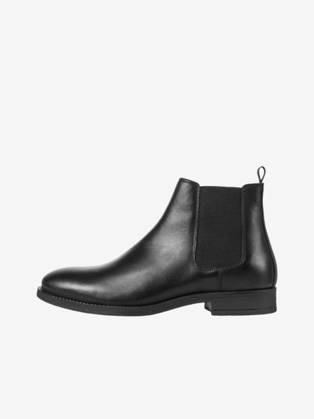Jack & Jones Černé pánské kožené kotníkové boty Jack & Jones Wargo