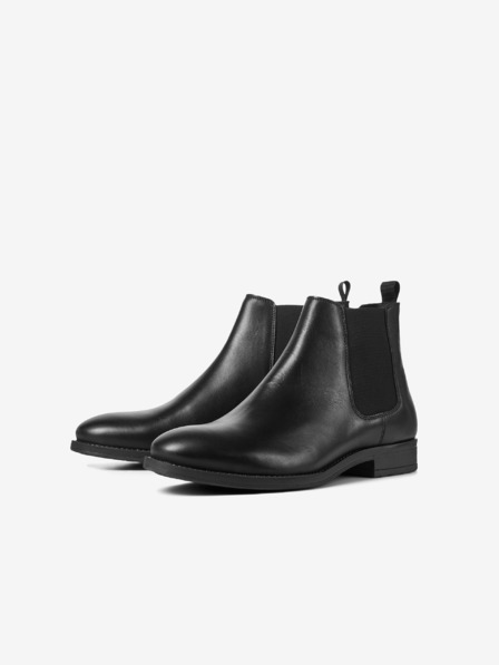 Jack & Jones Černé pánské kožené kotníkové boty Jack & Jones Wargo