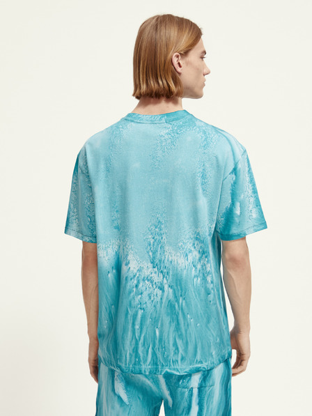 Scotch & Soda Tyrkysové pánské vzorované tričko Scotch & Soda