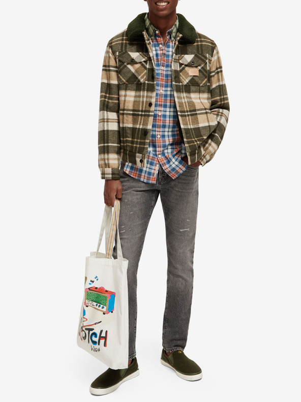 Scotch & Soda Zeleno-béžová pánská košilová bunda s příměsí vlny Scotch & Soda Teddy