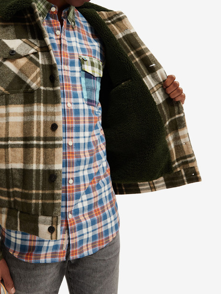 Scotch & Soda Zeleno-béžová pánská košilová bunda s příměsí vlny Scotch & Soda Teddy