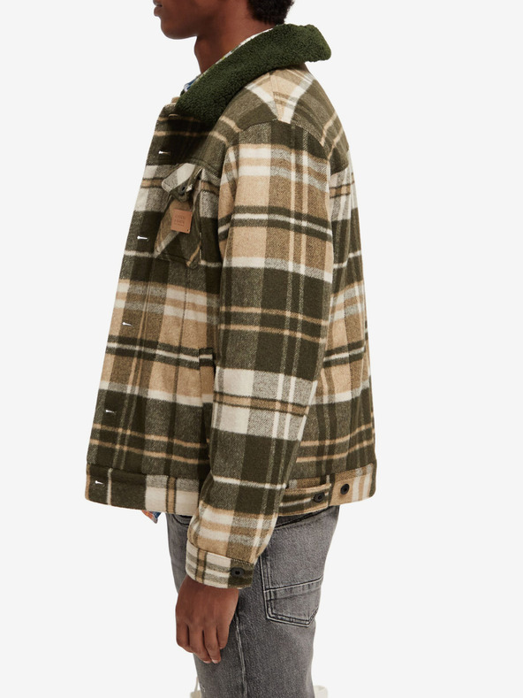 Scotch & Soda Zeleno-béžová pánská košilová bunda s příměsí vlny Scotch & Soda Teddy
