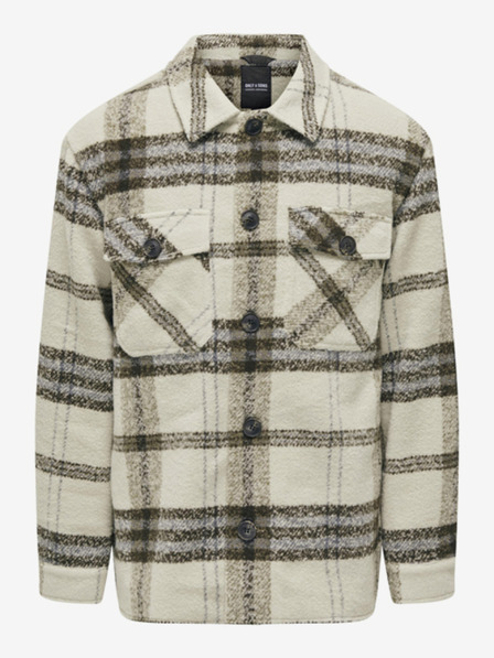 ONLY & SONS Hnědo-béžová pánská kostkovaná košilová bunda ONLY & SONS Cane