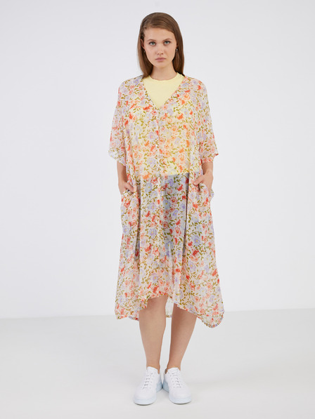 Pieces Bílý dámský květovaný kaftan Pieces Vertrud
