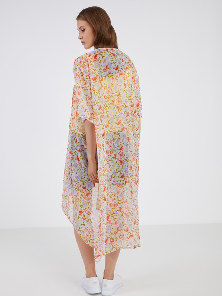 Pieces Bílý dámský květovaný kaftan Pieces Vertrud