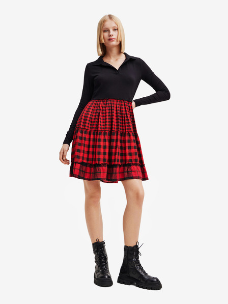 Desigual Červeno-černé dámské kostkované šaty Desigual Harryst
