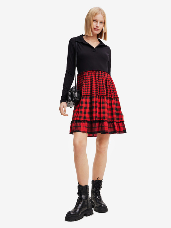 Desigual Červeno-černé dámské kostkované šaty Desigual Harryst