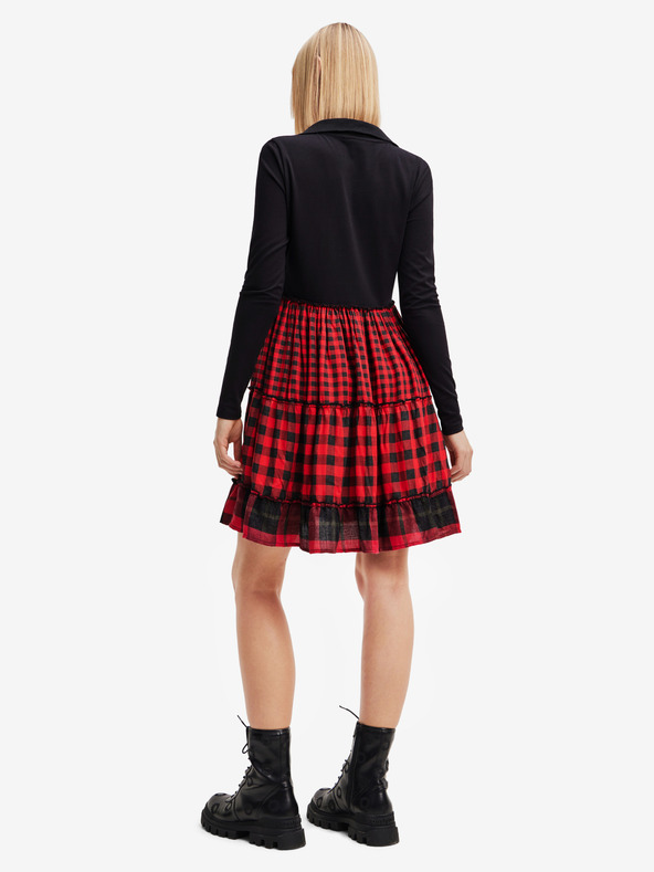 Desigual Červeno-černé dámské kostkované šaty Desigual Harryst