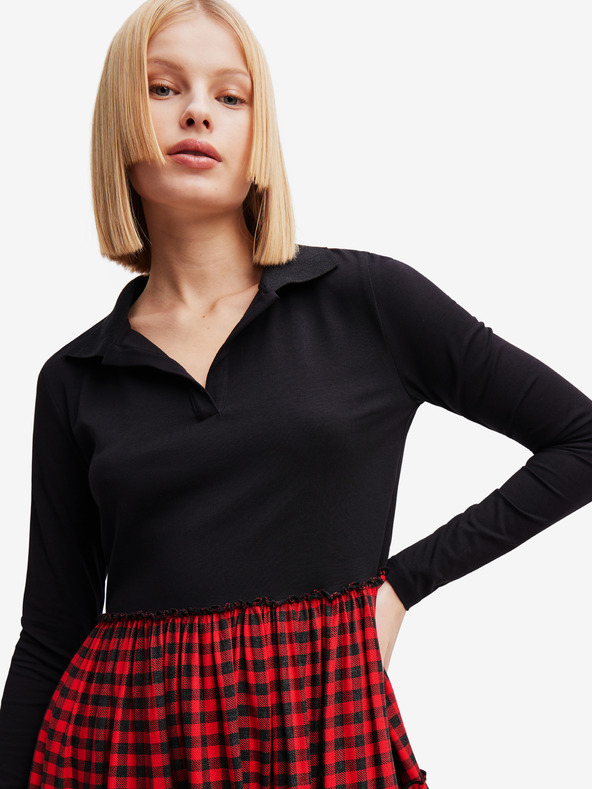 Desigual Červeno-černé dámské kostkované šaty Desigual Harryst