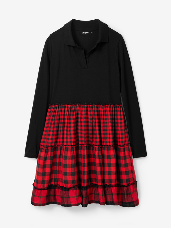 Desigual Červeno-černé dámské kostkované šaty Desigual Harryst