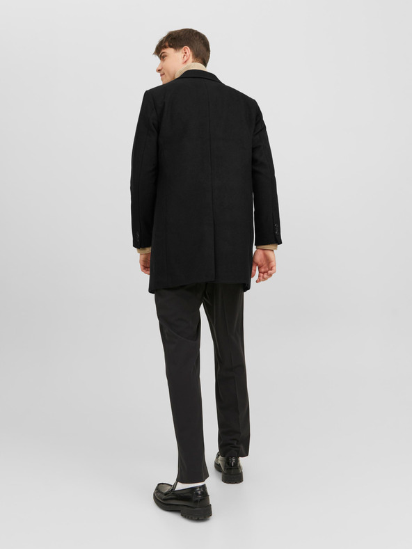 Jack & Jones Černý pánský kabát s příměsí vlny Jack & Jones Morrison