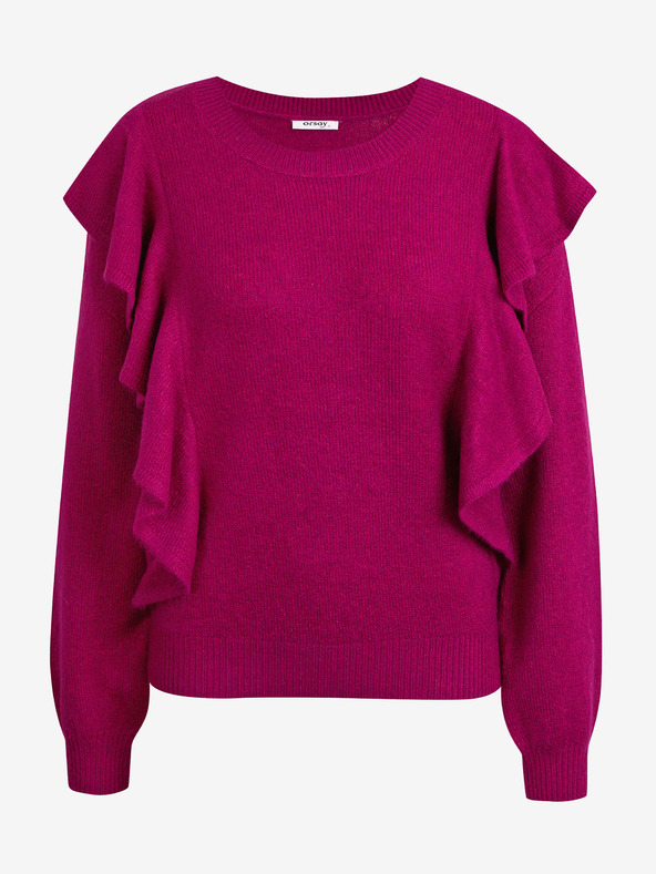 Orsay Tmavě růžový dámský svetr s volány ORSAY